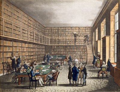 The Library at The Royal Institution, Albemarle Street, engraved by Joseph Constantine Stadler, 1809 by Pugin and Rowlandson